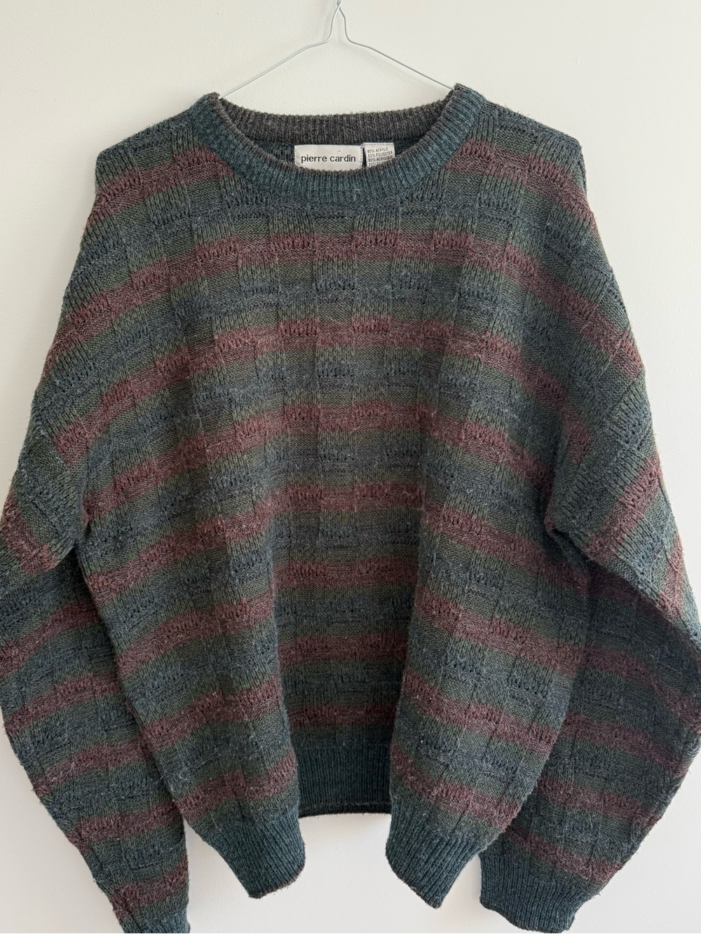 VINTAGE 80s Pierre Cardin striped textured checkered knit sweater